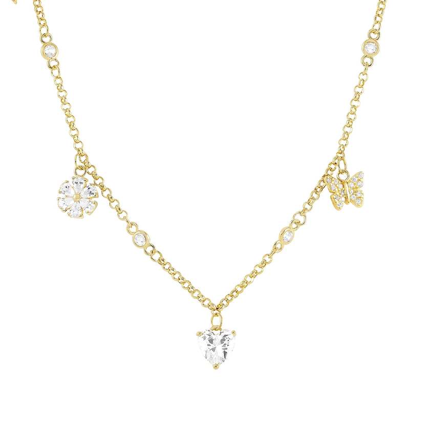 Nomination SWEETROCK NATURE EDITION Halskette aus 925er Silber, dazu mit Cubic Zirkonia besetzte Charm-Anhaenger (048_(Mix, Gelbgold))