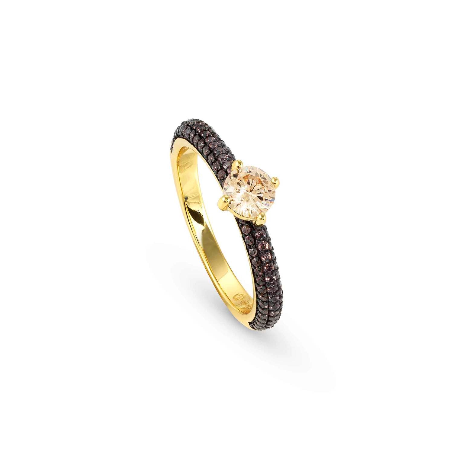 Nomination AUREA Solitaer-Ring aus 925er Silber (vergoldet), mit Cubic Zirkonia besetzt (024_CHAMPAGNE-004_Grosse 11)