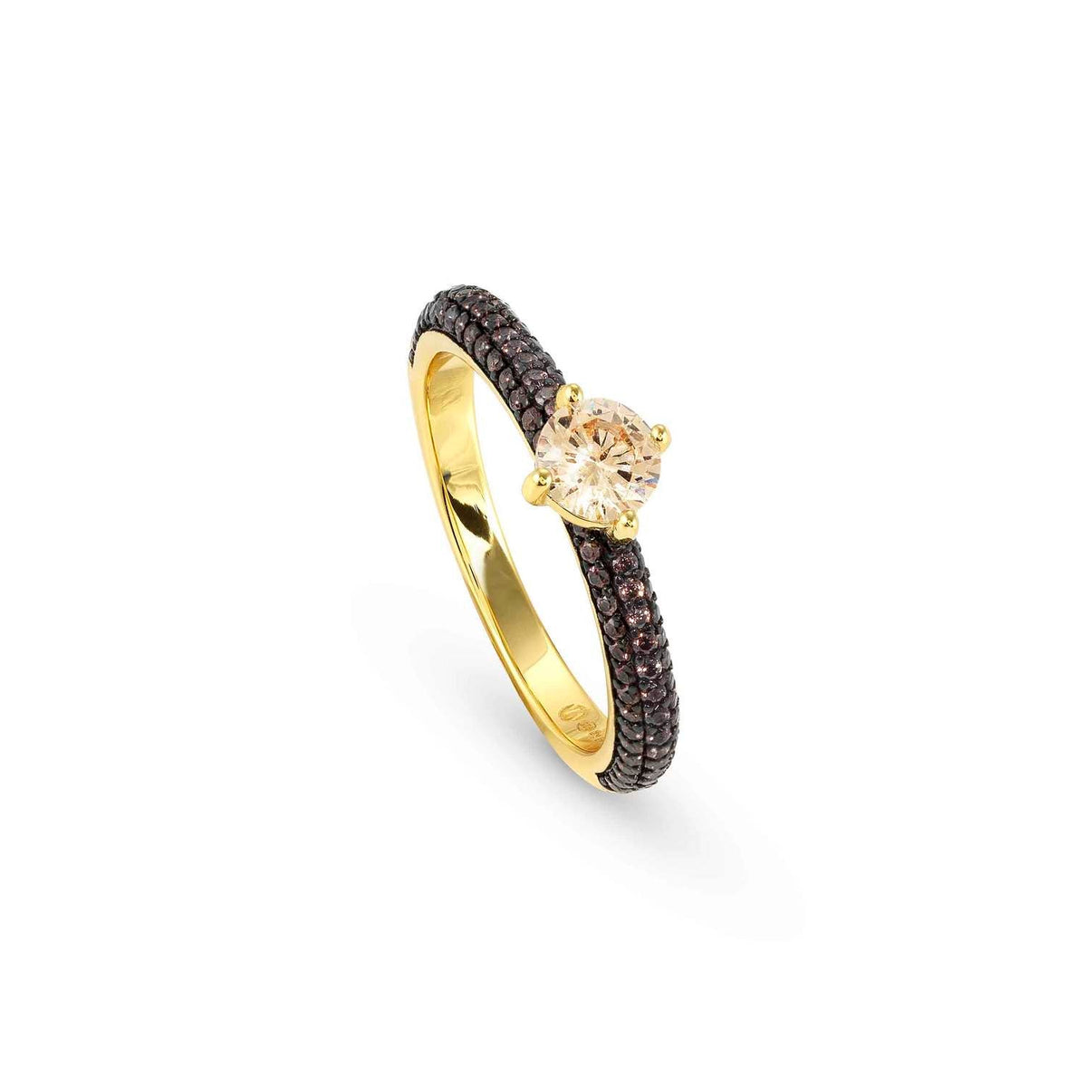 Nomination AUREA Solitaer-Ring aus 925er Silber (vergoldet), mit Cubic Zirkonia besetzt (024_CHAMPAGNE-004_Grosse 11)