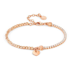 Nomination CHIC&CHARM CELEBRATION EDITION Kombi-Armband aus 925er Silber, halb mit Cubic Zirkonia besetzt, dazu Charm-Anhaenger (087_(Herz, Rosegold))