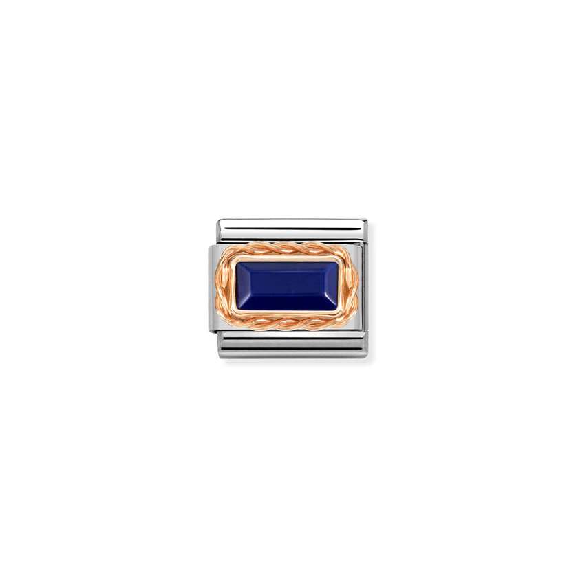 Nomination COMPOSABLE CLASSIC Element aus Edelstahl mit Edelsteinen im Baguette-Schliff in Kordelfassung aus 9kt Rosegold verziert (09_LAPISLAZULI)