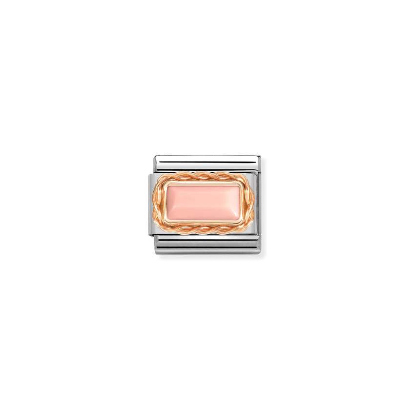 Nomination COMPOSABLE CLASSIC Element aus Edelstahl mit Edelsteinen im Baguette-Schliff in Kordelfassung aus 9kt Rosegold verziert (10_KORALLE ROSA)