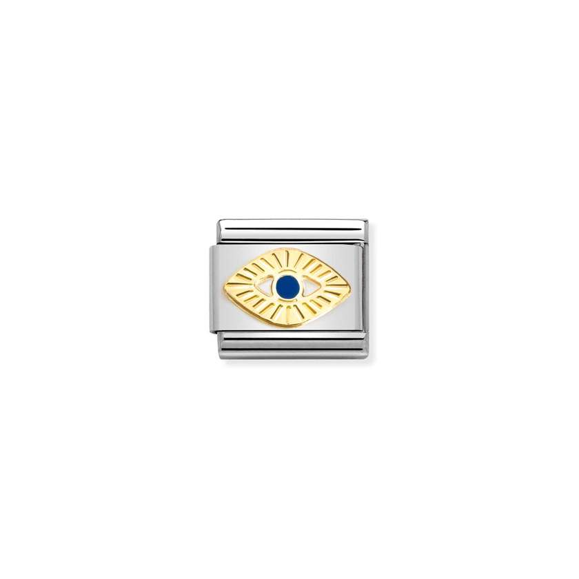 Nomination COMPOSABLE CLASSIC SYMBOLE aus Edelstahl, mit Emaille und 18Kt Gold verziert, (65_(Gottesauge, diamantiert))