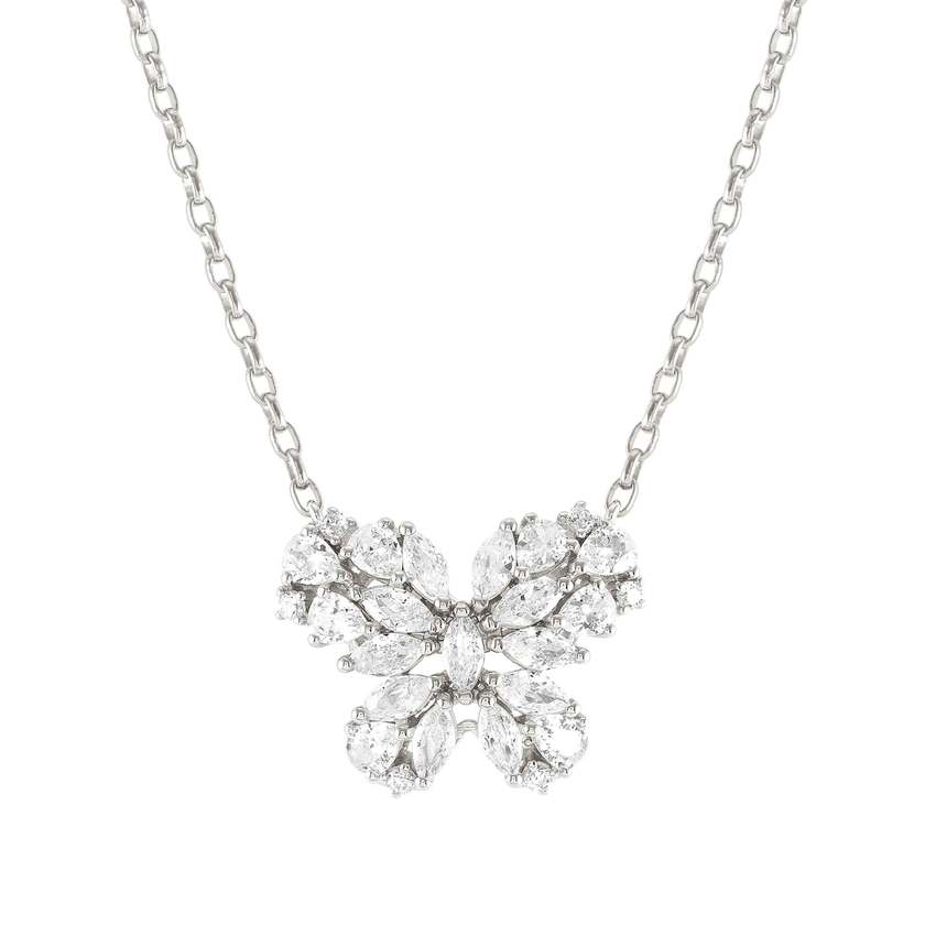 Nomination RAYOFLIGHT Halskette (L: 46cm) aus 925er Silber, dazu mit Cubic Zirkonia besetzter Anhaenger (040_(Schmetterling))