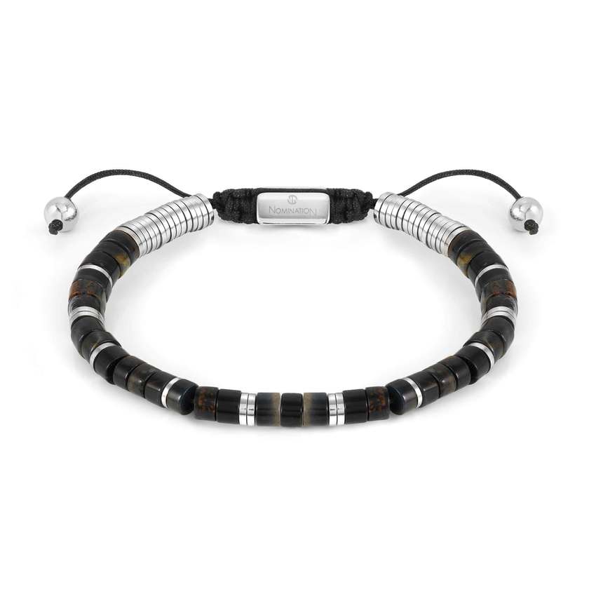 Nomination INSTINCTSTYLE Armband mit Edelstahl-Details und Edelstein-Beads (084_(Jaspis, Schwarz/Braun))