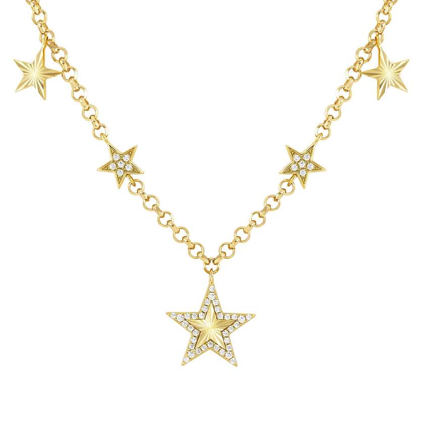 Nomination TRUEJOY Halskette aus 925er Silber, dazu mit Cubic Zirkonia verzierte Charm-Anhaenger (009_Stern (Gelbgold))