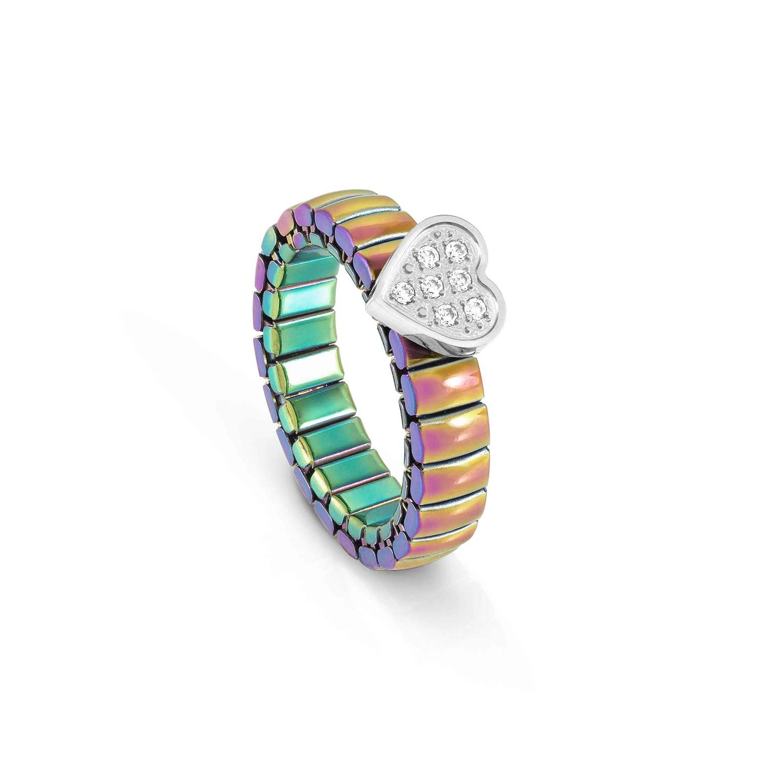 Nomination XTE XSMALL LIFE Ring aus Edelstahl, irisierend PVD-beschichtet, mit Cubic Zirkonia verziert (004_Herz)