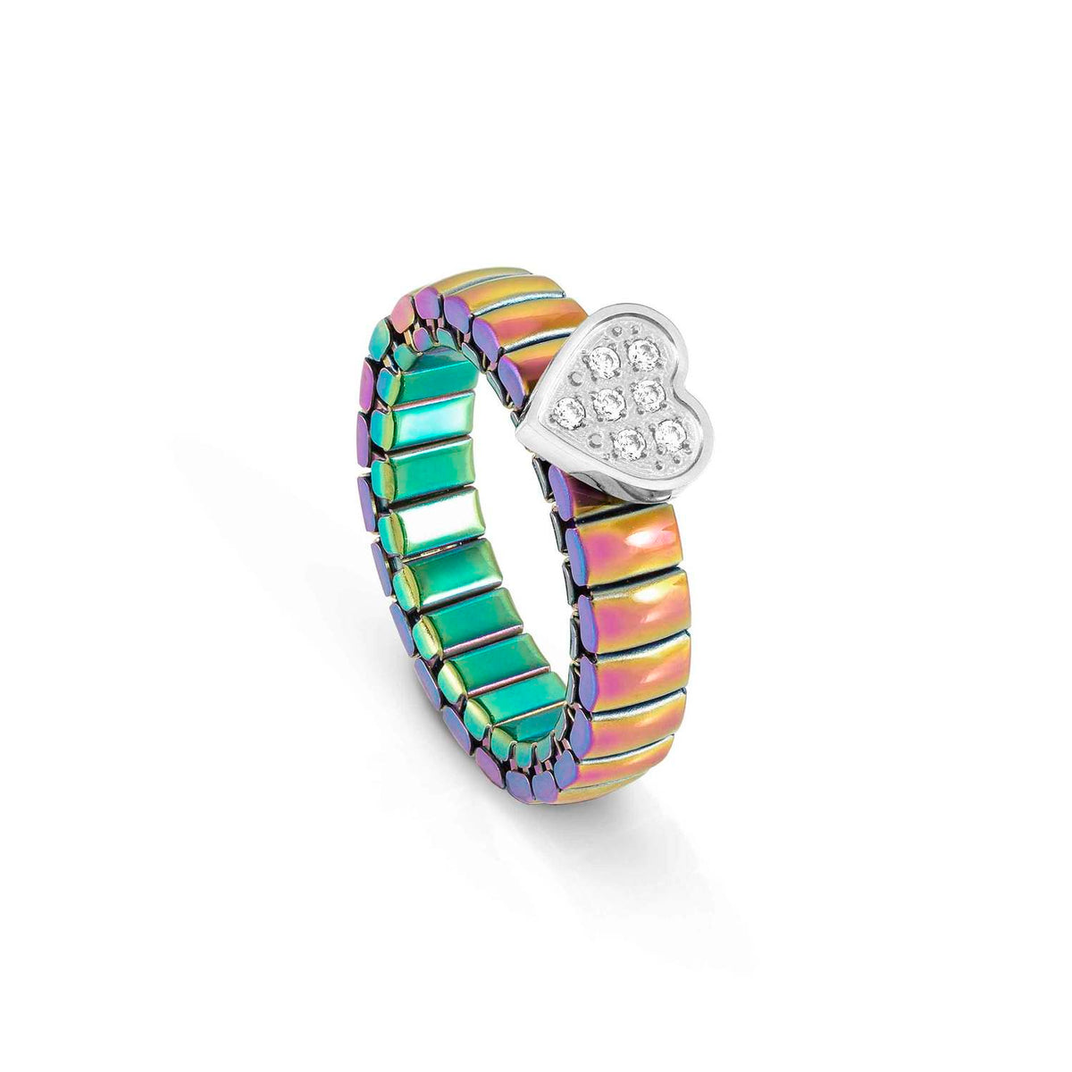 Nomination XTE XSMALL LIFE Ring aus Edelstahl, irisierend PVD-beschichtet, mit Cubic Zirkonia verziert (004_Herz)