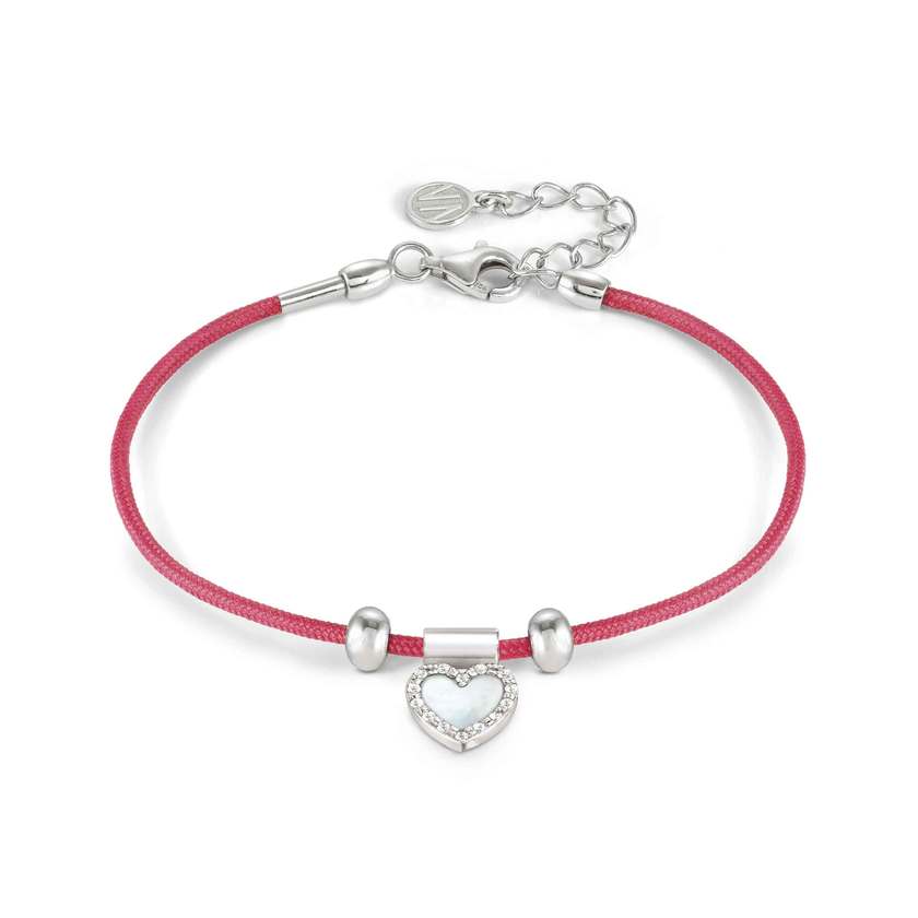 Nomination SEIMIA CANDY Seil-Armband, dazu Herz-Anhaenger aus 925er Silber, mit Stein und Cubic Zirkonia verziert (002_rot)