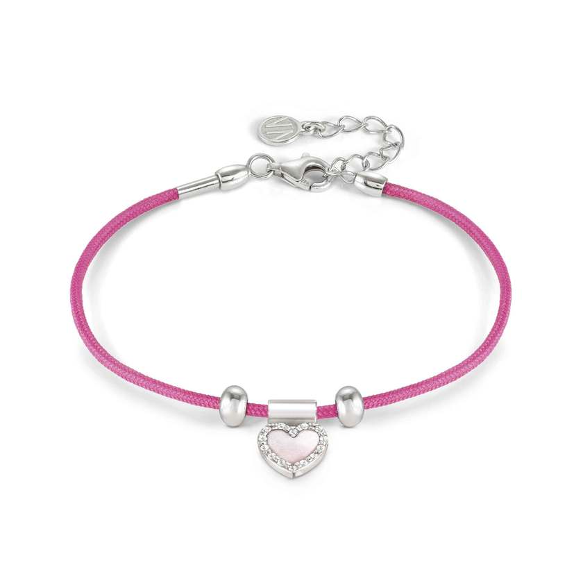 Nomination SEIMIA CANDY Seil-Armband, dazu Herz-Anhaenger aus 925er Silber, mit Stein und Cubic Zirkonia verziert (011_Fuchsia)