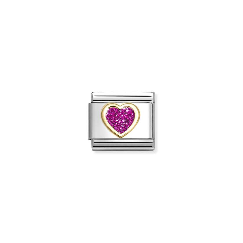 Nomination COMPOSABLE CLASSIC GLITTER SYMBOLE Element aus Edelstahl, mit 18Kt-Gelbgold und Emaille verziert (09_(Herz, Magenta))