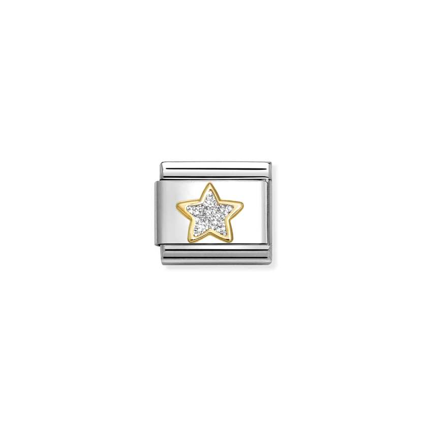 Nomination COMPOSABLE CLASSIC GLITTER SYMBOLE Element aus Edelstahl, mit 18Kt-Gelbgold und Emaille verziert (19_(Stern, Silver))