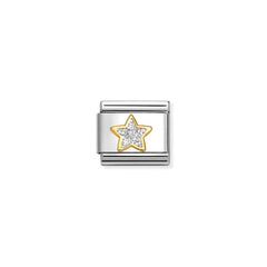 Nomination COMPOSABLE CLASSIC GLITTER SYMBOLE Element aus Edelstahl, mit 18Kt-Gelbgold und Emaille verziert (19_(Stern, Silver))