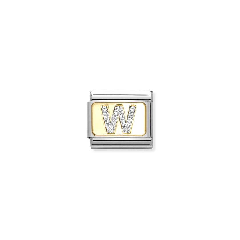 Nomination COMPOSABLE CLASSIC GLITZER-BUCHSTABEN Element aus Edelstahl, mit Emaille und 18kt Gelbgold verziert (23_W)