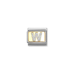 Nomination COMPOSABLE CLASSIC GLITZER-BUCHSTABEN Element aus Edelstahl, mit Emaille und 18kt Gelbgold verziert (23_W)