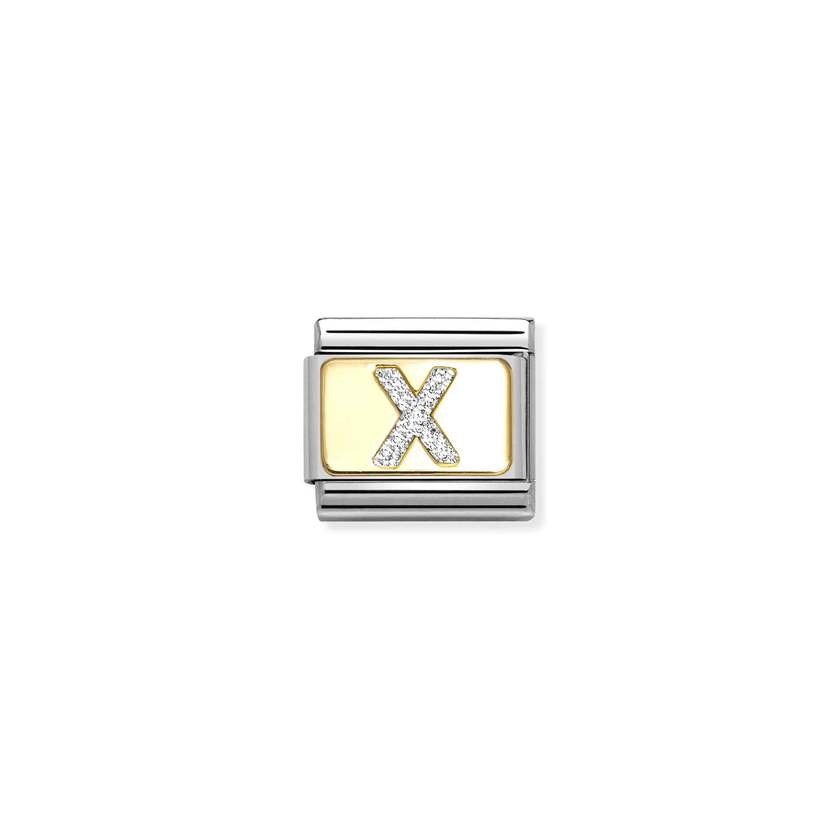 Nomination COMPOSABLE CLASSIC GLITZER-BUCHSTABEN Element aus Edelstahl, mit Emaille und 18kt Gelbgold verziert (24_X)