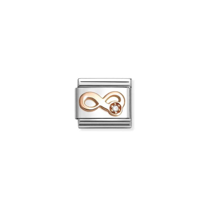 Nomination COMPOSABLE CLASSIC SYMBOLE aus Edelstahl, mit 9Kt Rosegold verziert, (46_(Unendlichzeichen, Weiss))