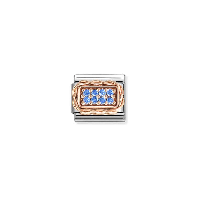 Nomination COMPOSABLE CLASSIC PAVÉES Element aus Edelstahl, mit Cubic Zirkonia in 9kt Roségold-Kordelfassung verziert (05_Himmelblau)