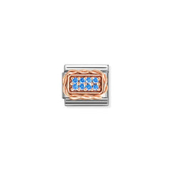 Nomination COMPOSABLE CLASSIC PAVÉES Element aus Edelstahl, mit Cubic Zirkonia in 9kt Roségold-Kordelfassung verziert (05_Himmelblau)