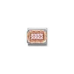 Nomination COMPOSABLE CLASSIC PAVÉES Element aus Edelstahl, mit Cubic Zirkonia in 9kt Roségold-Kordelfassung verziert (06_Rose)