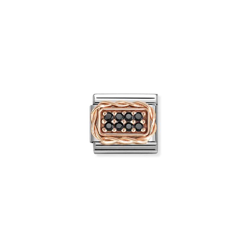 Nomination COMPOSABLE CLASSIC PAVÉES Element aus Edelstahl, mit Cubic Zirkonia in 9kt Roségold-Kordelfassung verziert (10_schwarz)