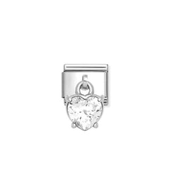 Nomination COMPOSABLE CLASSIC CZ-CHARMS Element aus Edelstahl, dazu Cubic Zirkonia-Charmanhaenger in 925er Silber-Fassung verziert (12_(Weisse Herz))