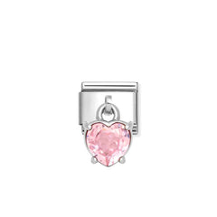 Nomination COMPOSABLE CLASSIC CZ-CHARMS Element aus Edelstahl, dazu Cubic Zirkonia-Charmanhaenger in 925er Silber-Fassung verziert (14_(Rosa Herz))