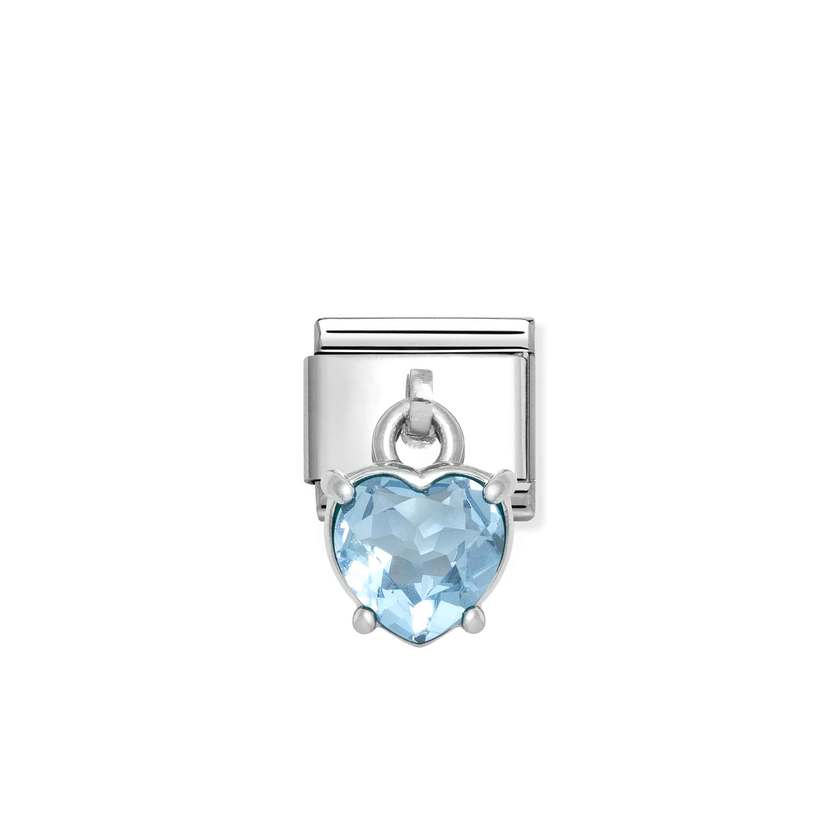 Nomination COMPOSABLE CLASSIC CZ-CHARMS Element aus Edelstahl, dazu Cubic Zirkonia-Charmanhaenger in 925er Silber-Fassung verziert (15_(Blaues Herz))