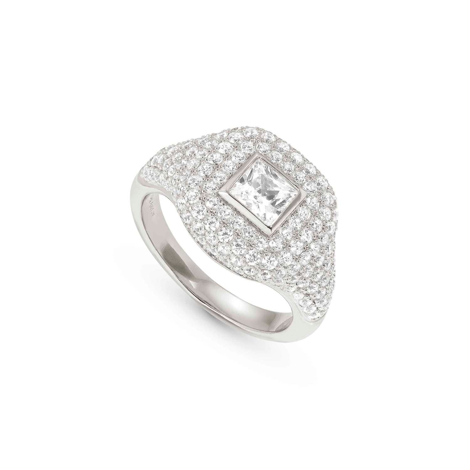 Nomination DOMINA Ring aus 925er Silber, mit Cubic Zirkonia in Pavé-Fassung besetzt (036_(Quadrat)-005_Grosse 13)