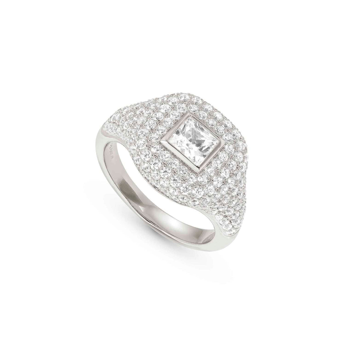 Nomination DOMINA Ring aus 925er Silber, mit Cubic Zirkonia in Pavé-Fassung besetzt (036_(Quadrat)-005_Grosse 13)
