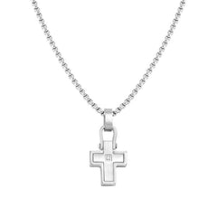 Nomination MANVISION Halskette aus Edelstahl, dazu mit Cubic Zirkonia verzierter Kreuz-Anhaenger (001_WEISS)
