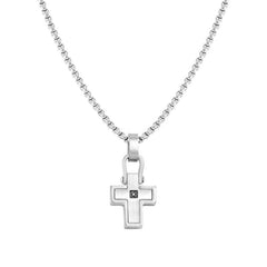 Nomination MANVISION Halskette aus Edelstahl, dazu mit Cubic Zirkonia verzierter Kreuz-Anhaenger (007_SCHWARZ)