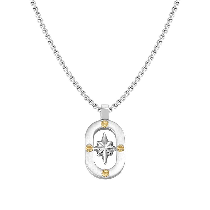 Nomination MANVISION Halskette aus Edelstahl, dazu mit Sechskantschrauben (gelbgold PVD) verzierter Anhaenger (014_Windrose)