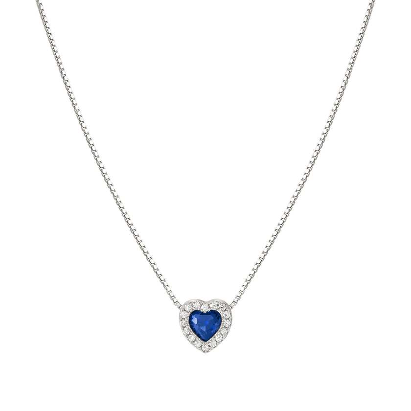 Nomination ALLMYLOVE Halskette aus 925er Silber, dazu 1 mit Cubic Zirkonia besetzter Herz-Anhaenger (012_BLAU)
