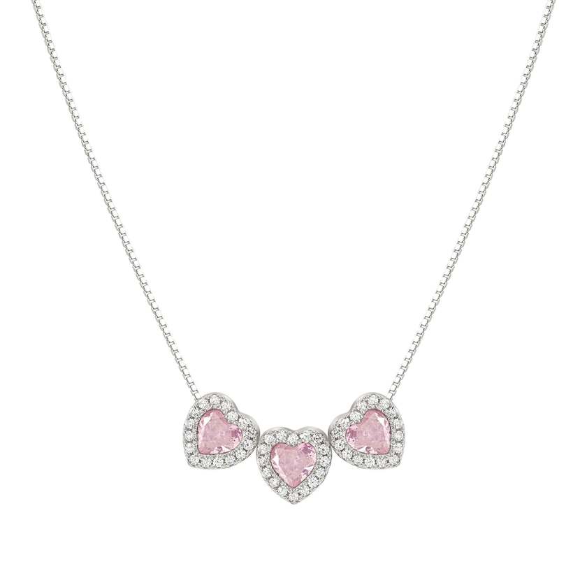 Nomination ALLMYLOVE Halskette aus 925er Silber, dazu 3 mit Cubic Zirkonia besetzte Herz-Anhaenger (002_ROSA)