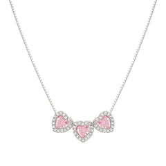 Nomination ALLMYLOVE Halskette aus 925er Silber, dazu 3 mit Cubic Zirkonia besetzte Herz-Anhaenger (002_ROSA)