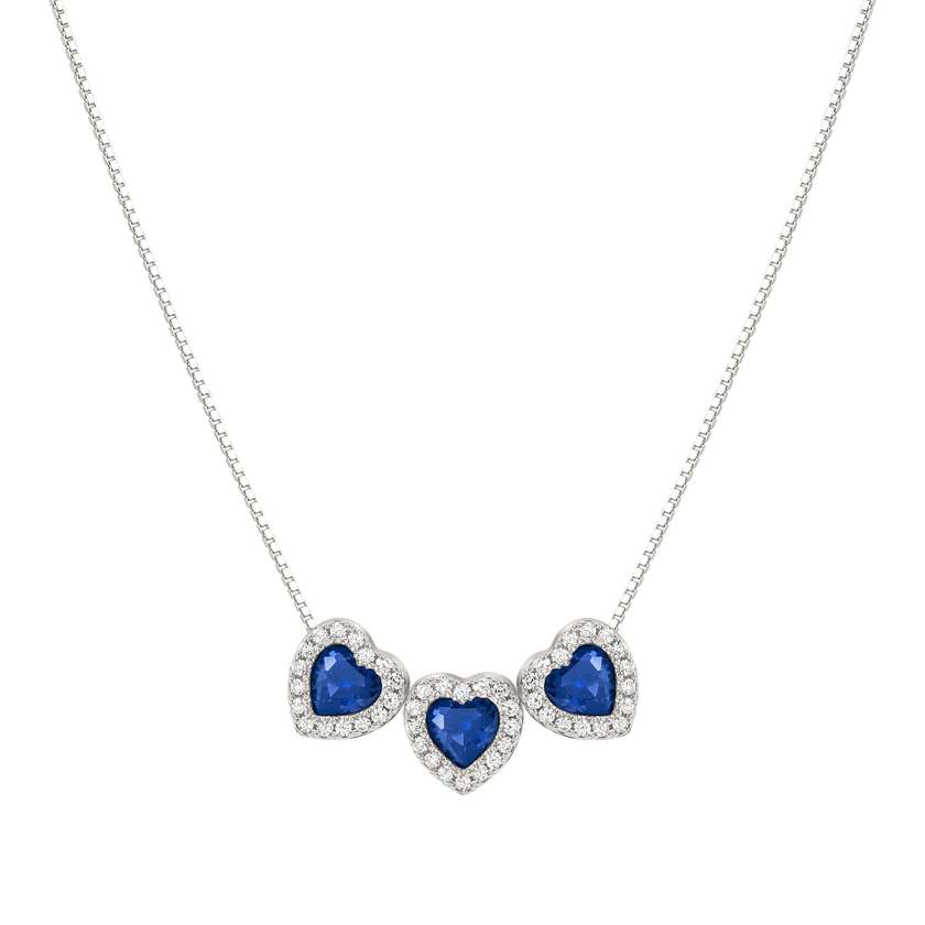 Nomination ALLMYLOVE Halskette aus 925er Silber, dazu 3 mit Cubic Zirkonia besetzte Herz-Anhaenger (012_BLAU)