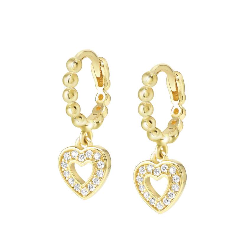 Nomination LOVECLOUD Creolen aus 925er Silber, dazu mit Cubic Zirkonia besetzte Anhaenger (008_Herz Gelbgold)