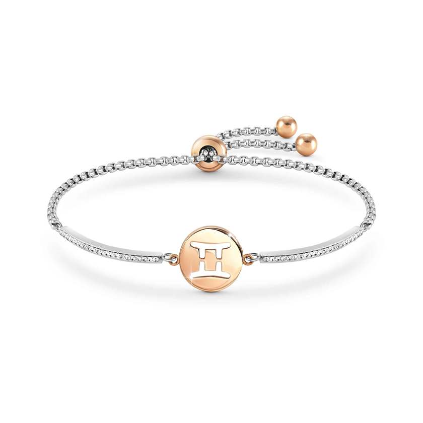 Nomination MILLELUCI Armband aus Edelstahl, mit Cubic Zirkonia verziert, dazu Schmuckelement (Sternzeichen), rose PVD-beschichtet (003_Zwilling)