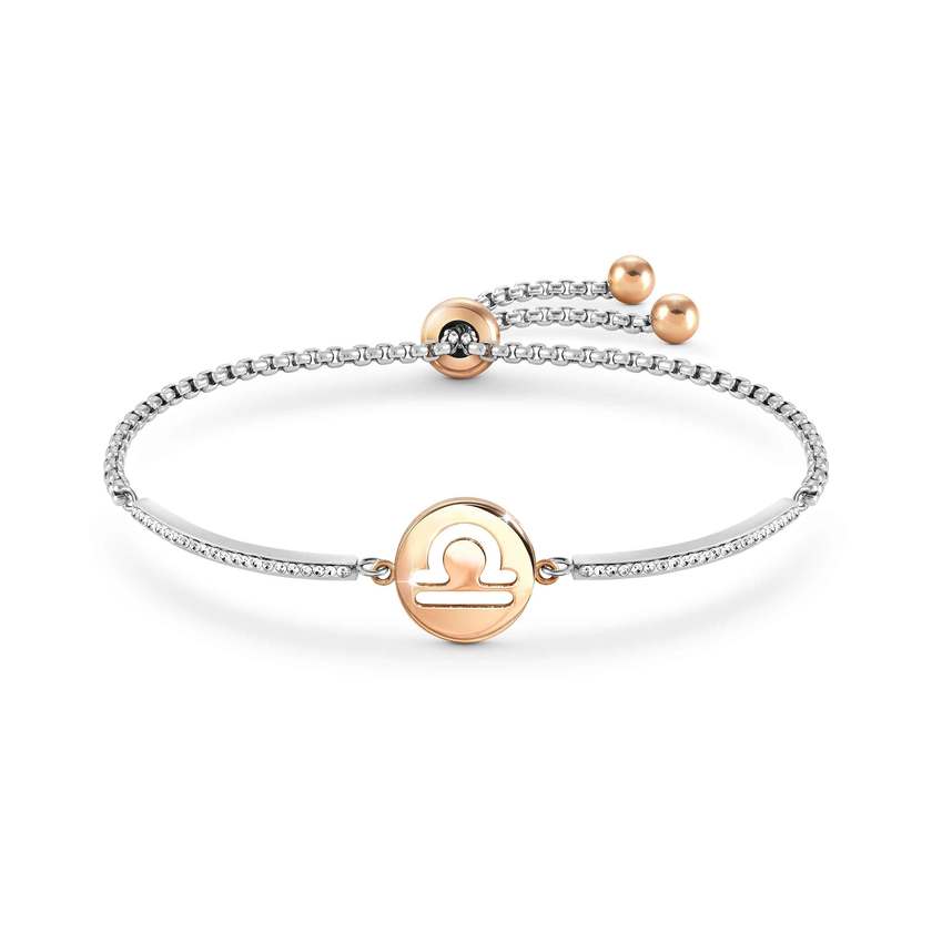 Nomination MILLELUCI Armband aus Edelstahl, mit Cubic Zirkonia verziert, dazu Schmuckelement (Sternzeichen), rose PVD-beschichtet (007_Waage)