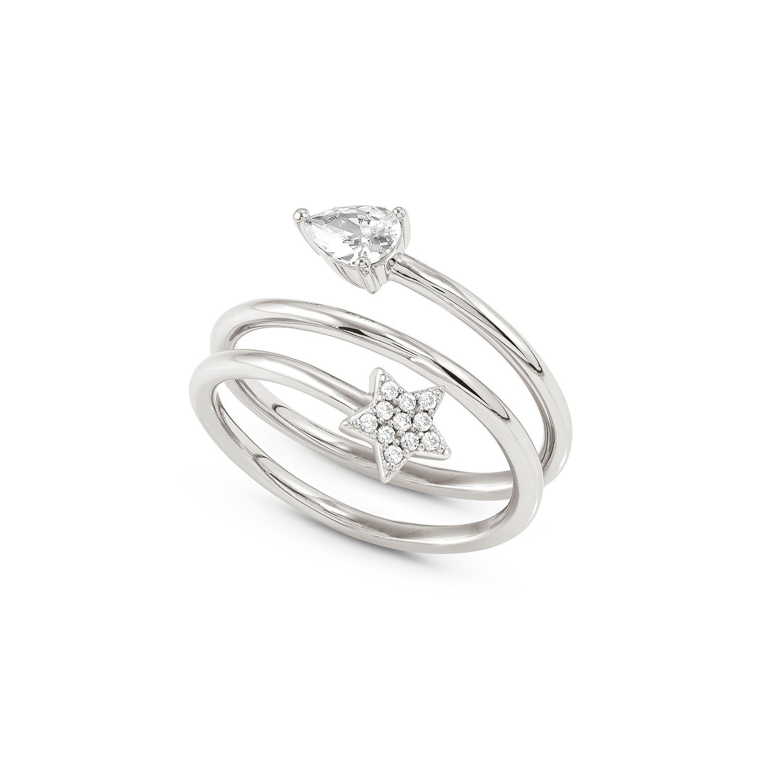 Nomination LUCENTISSIMA 'Toi-et-Moi'-Spiralring aus 925er Silber, mit Cubic Zirkonia verziert (015_Stern Silber)