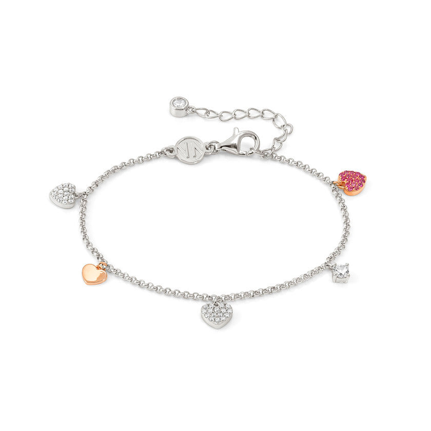 Nomination LUCENTISSIMA Armband aus 925er Silber, mit Charm-Anhängern und Cubic Zirkonia-Pavés verziert (002_Rose vergoldetes Herz)