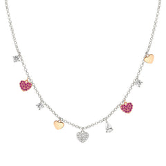 Nomination LUCENTISSIMA Halskette aus 925er Silber, mit Charm-Anhängern und Cubic Zirkonia-Pavés verziert (002_Rose vergoldetes Herz)