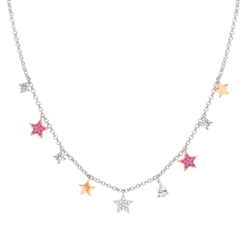 Nomination LUCENTISSIMA Halskette aus 925er Silber, mit Charm-Anhängern und Cubic Zirkonia-Pavés verziert (033_(Stern, Rose))