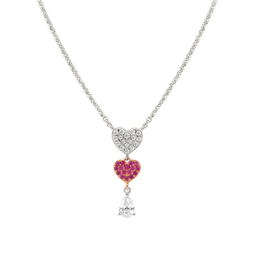 Nomination LUCENTISSIMA Y-Kette aus 925er Silber, mit Cubic Zirkonia-Anhaengern in Pavefassung verziert (002_Rose vergoldetes Herz)