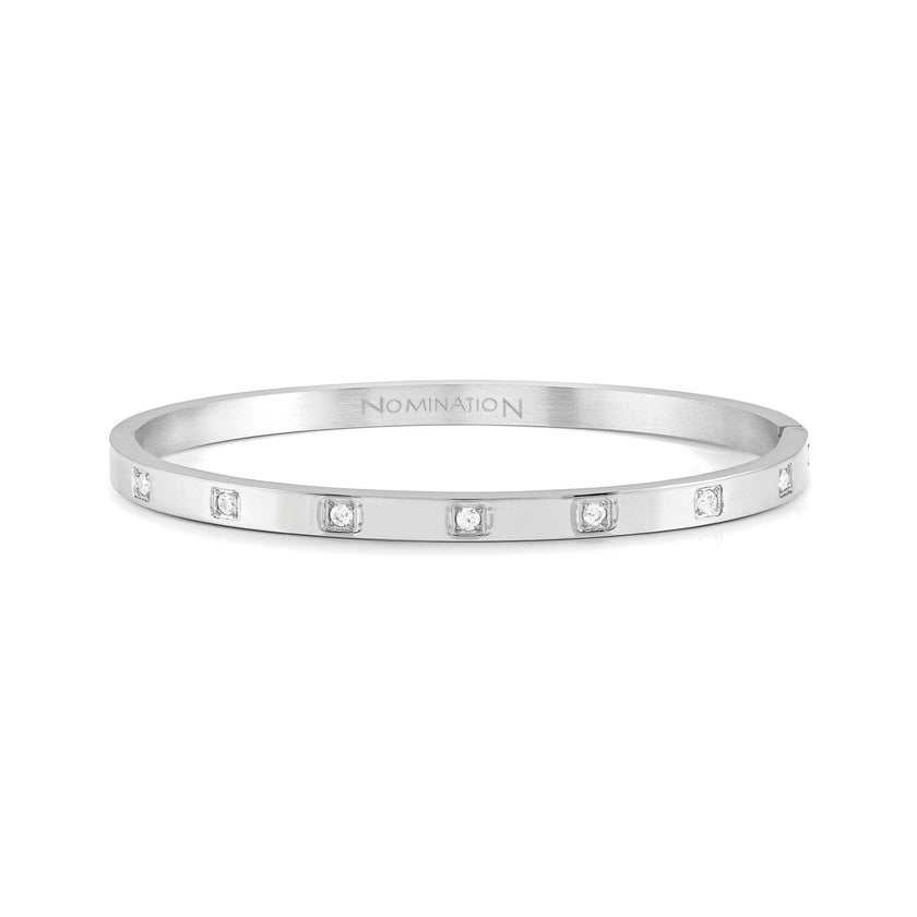Nomination PRETTY BANGLES Armreif aus Edelstahl (Small), mit Cubic Zirkonia-Steinen verziert (001_Edelstahl)