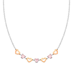 Nomination PRINCIPESSINA Halskette aus Edelstahl, mit Cubic Zirkonia im Herz-Schliff und rose PVD-beschichteten Symbolen verziert (022_Herz)