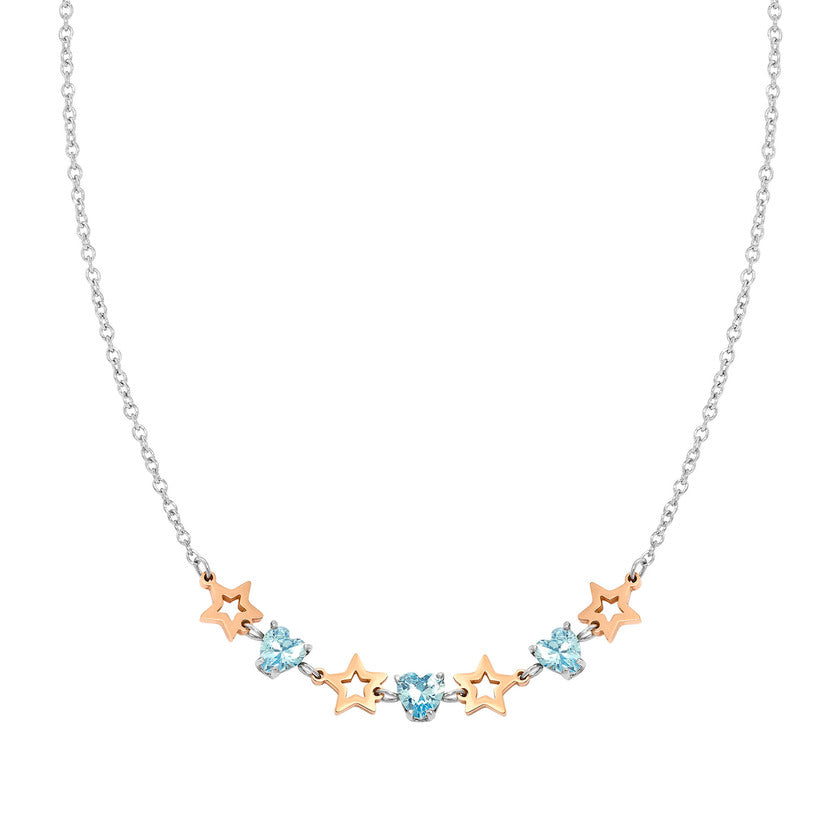 Nomination PRINCIPESSINA Halskette aus Edelstahl, mit Cubic Zirkonia im Herz-Schliff und rose PVD-beschichteten Symbolen verziert (023_Stern)