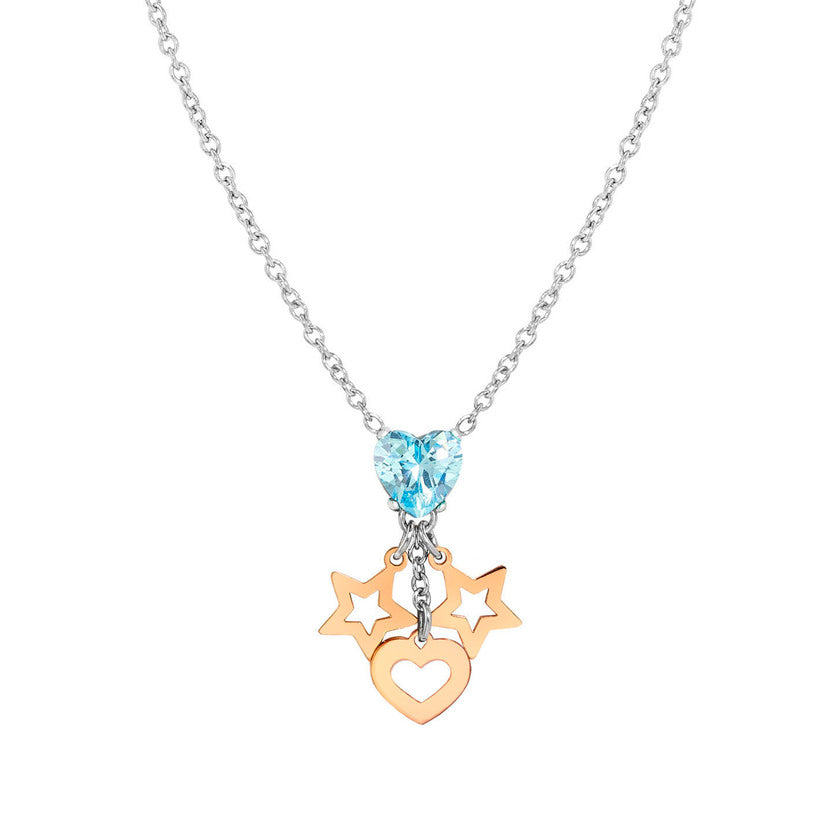 Nomination PRINCIPESSINA Halskette aus Edelstahl, mit Cubic Zirkonia im Herz-Schliff und rose PVD-beschichteten Anhaengern verziert (023_Stern)