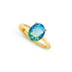 Nomination SYMBIOSI Ring aus 925er Silber, mit Glasstein (zweifarbig, klein) verziert (026_(Hellblau/Gruen, Gelbgold))